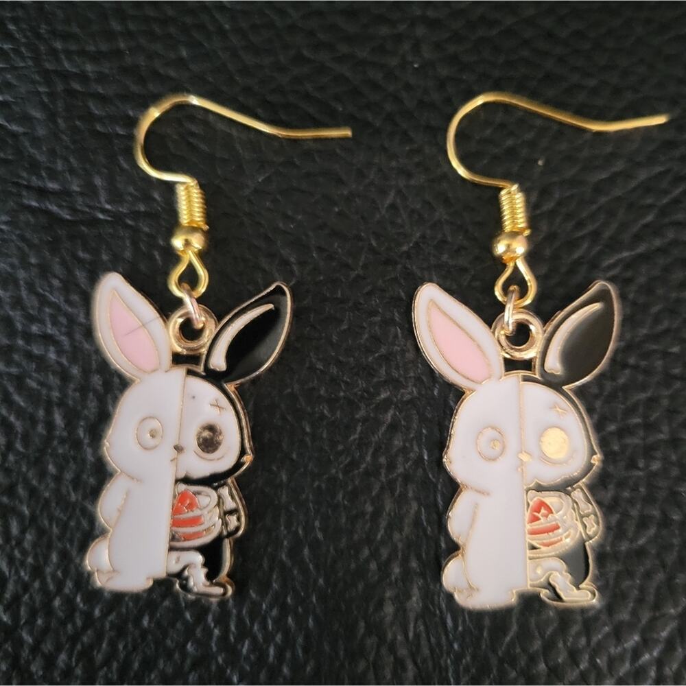 Cute bunny half skeleton earrings